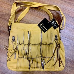NWT B Makowsky Leather Fringe Hippie Tote Bag
